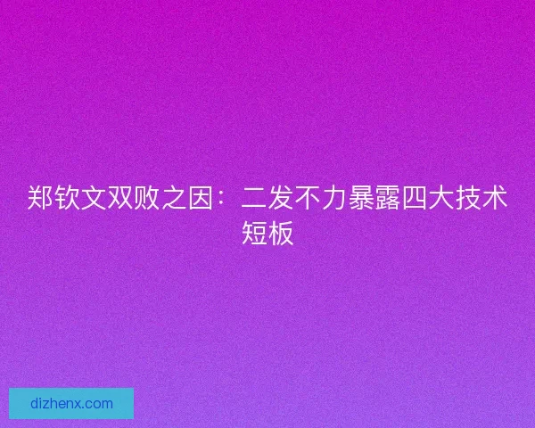 郑钦文双败之因：二发不力暴露四大技术短板